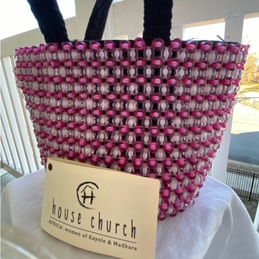 Handmade Beaded Bag w/Pink and Black Beads